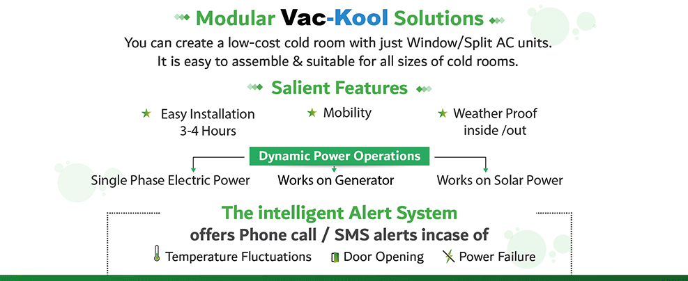 Modular economic, energy-saving cold room, VacKool for 3°C to 5°C (Size: 2mX2mx2.4m)