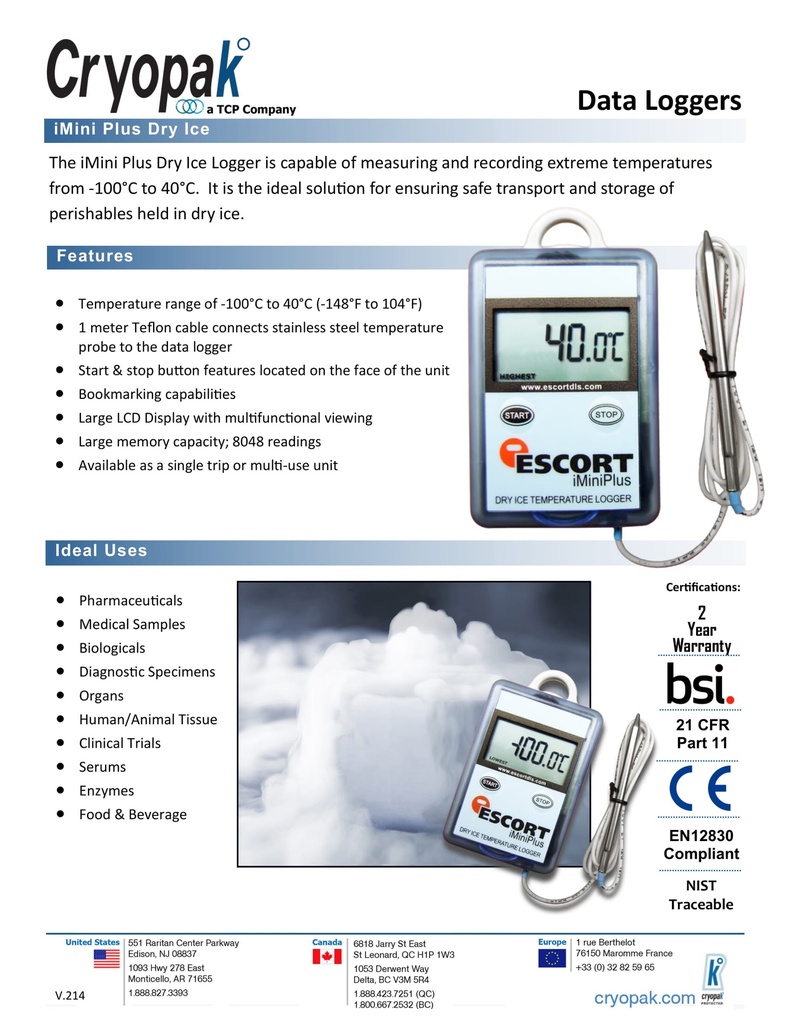 Dry Ice, Multi Use Temperature Logger with one external sensor MP-OE-N-8-L
